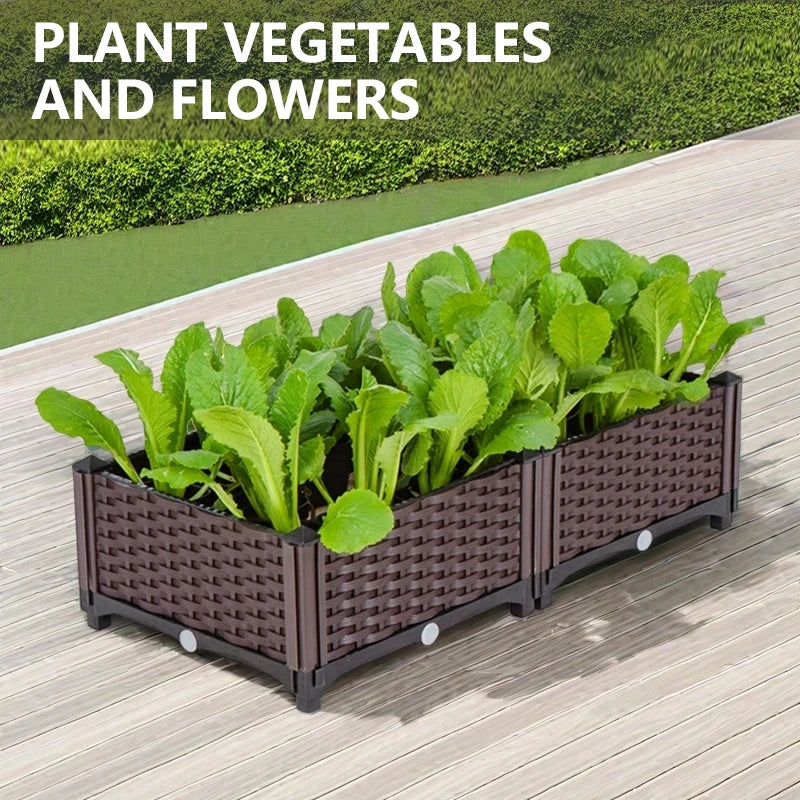 Classic Woven Brown Plastic Flowerpot Box for Outdoor Use Ideal for Flowers and Vegetables