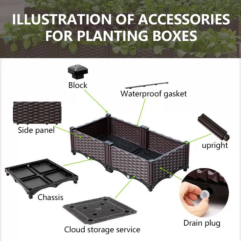 Classic Woven Brown Plastic Flowerpot Box for Outdoor Use Ideal for Flowers and Vegetables