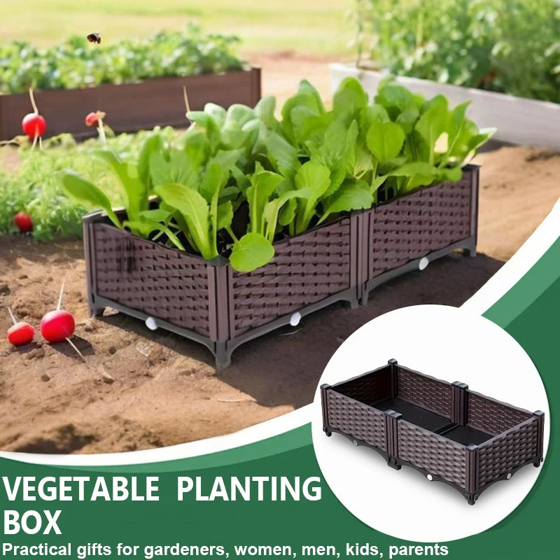 Classic Woven Brown Plastic Flowerpot Box for Outdoor Use Ideal for Flowers and Vegetables