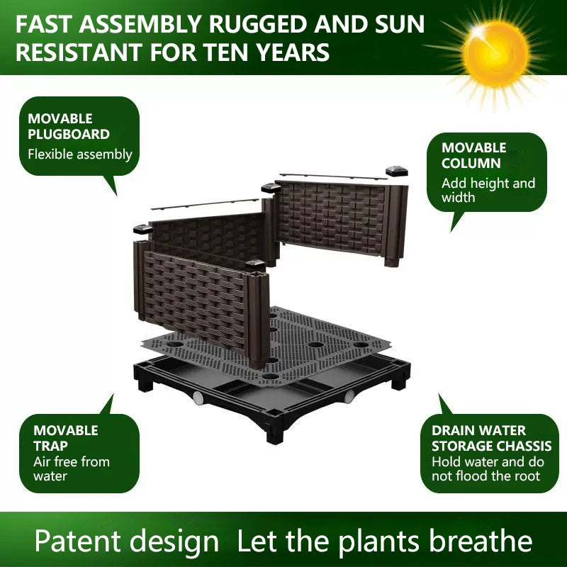Classic Woven Brown Plastic Flowerpot Box for Outdoor Use Ideal for Flowers and Vegetables