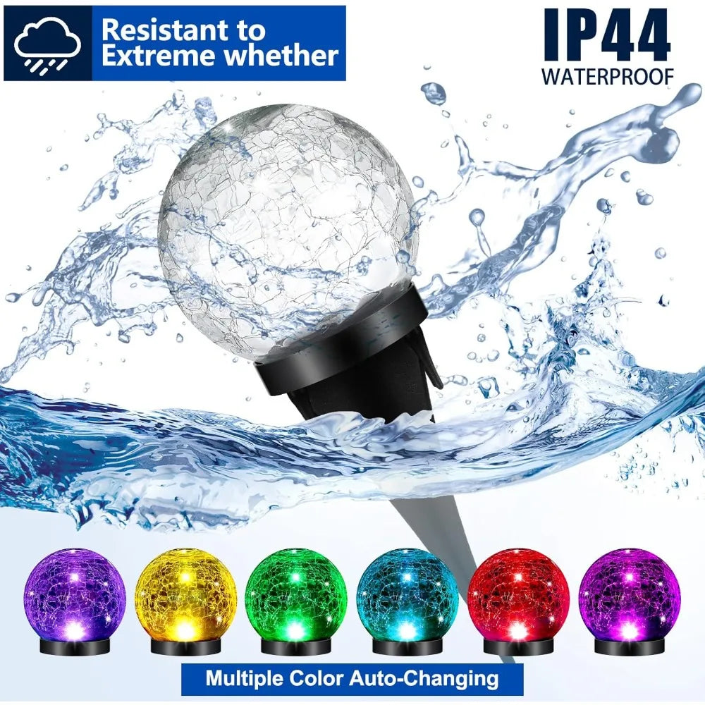 6 Pcs Extra Large Solar Globes Lights Outdoor Multi-Color Pre Lit Crystal Ball Light Waterproof Lawn Solar Light
