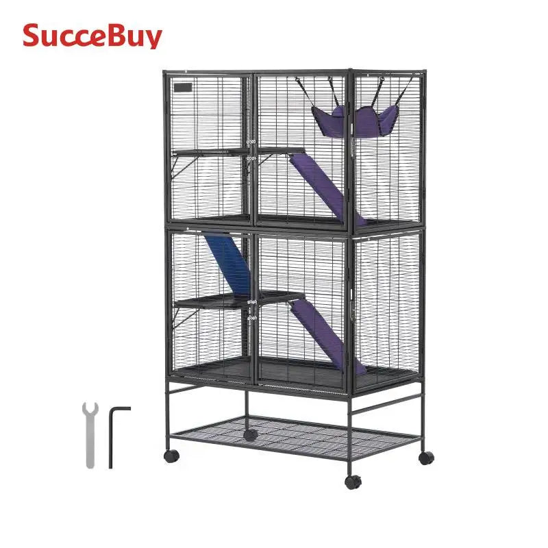 SucceBuy 64.6" Rolling Metal Ferret Cage Large 4-Tier Critter Nation Cage Small Animal Cage for Pet Rats Hamster Guinea