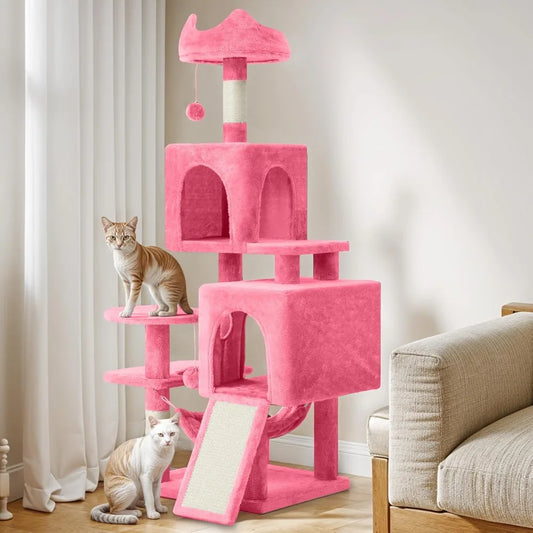 YITAHOME 54in Cat Tree Tower Condo, Multi-Level with Sisal Scratching Post, Cat Condos, Plush Top Perches, Hammock, Space Saving