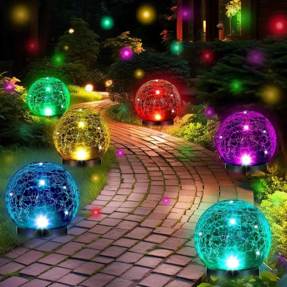 6 Pcs Extra Large Solar Globes Lights Outdoor Multi-Color Pre Lit Crystal Ball Light Waterproof Lawn Solar Light