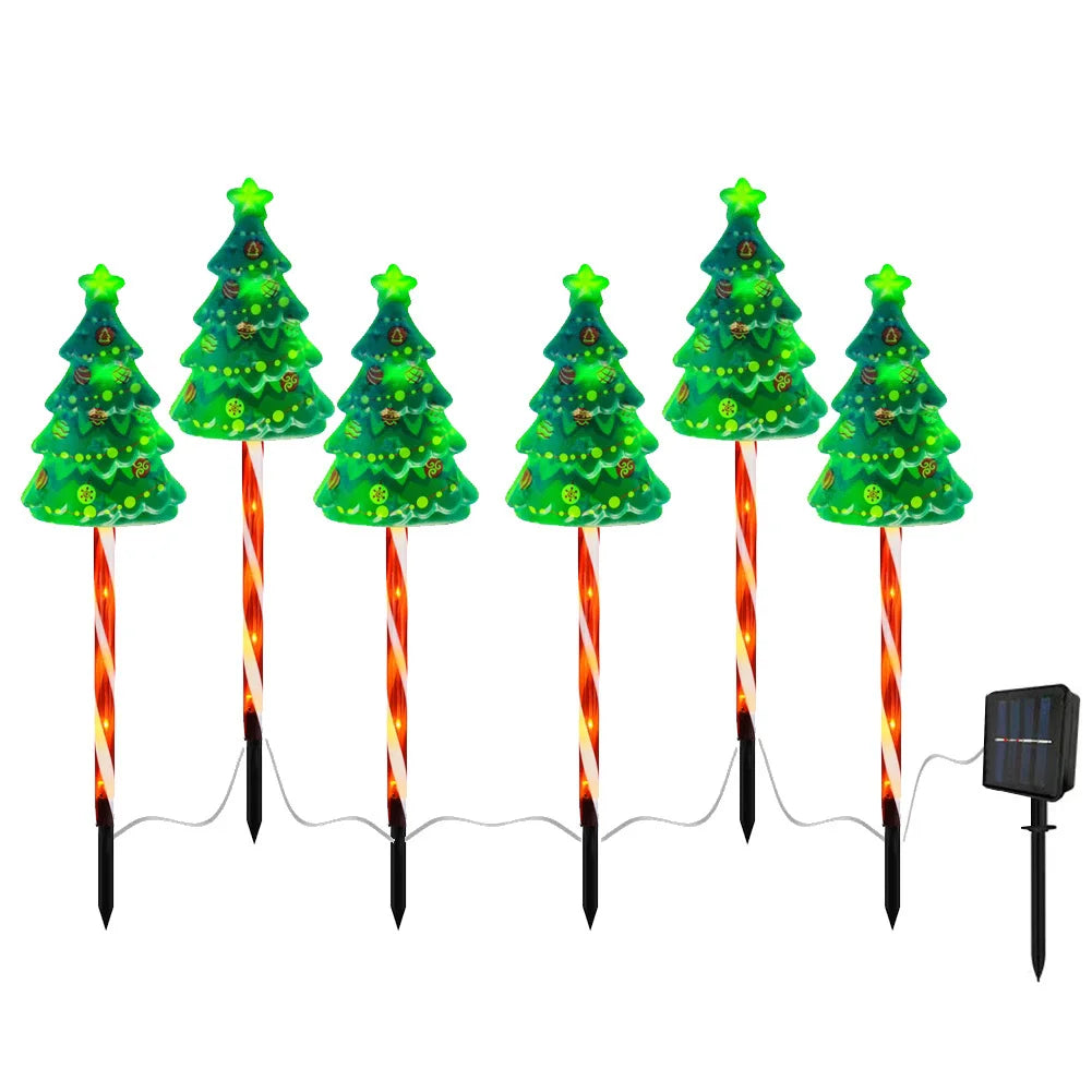 6 Pack Solar Xmas Tree Light 6 Modes LED Solar Powered String Lights Auto On/Off Decorative Pathway Light for Courtyard Balcony