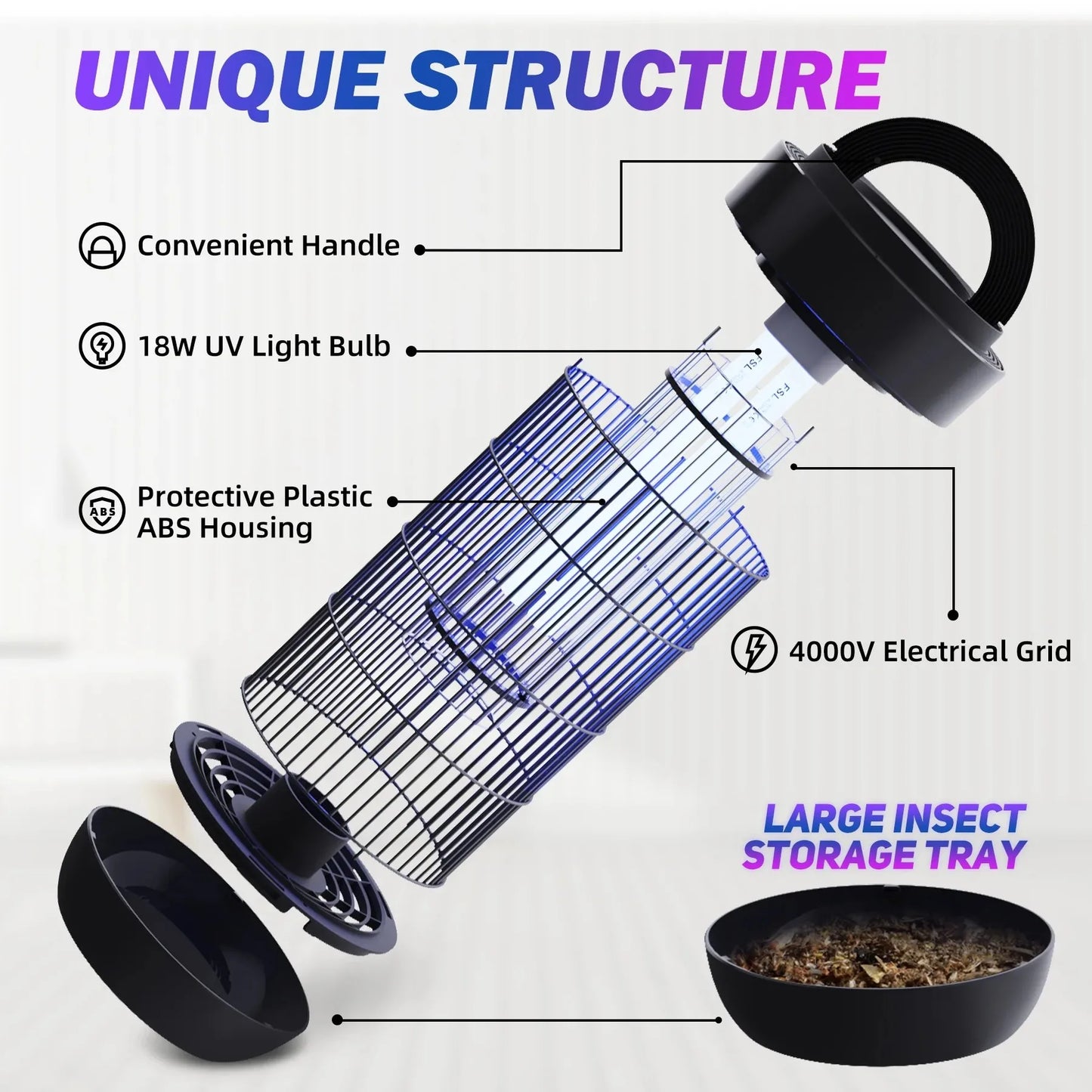 Mosquito Killer 7.48" Waterproof 4000V Electronic Insect Zapper for Outdoor Indoor LED Light, Electric Fly Trap, Mosquito Trap
