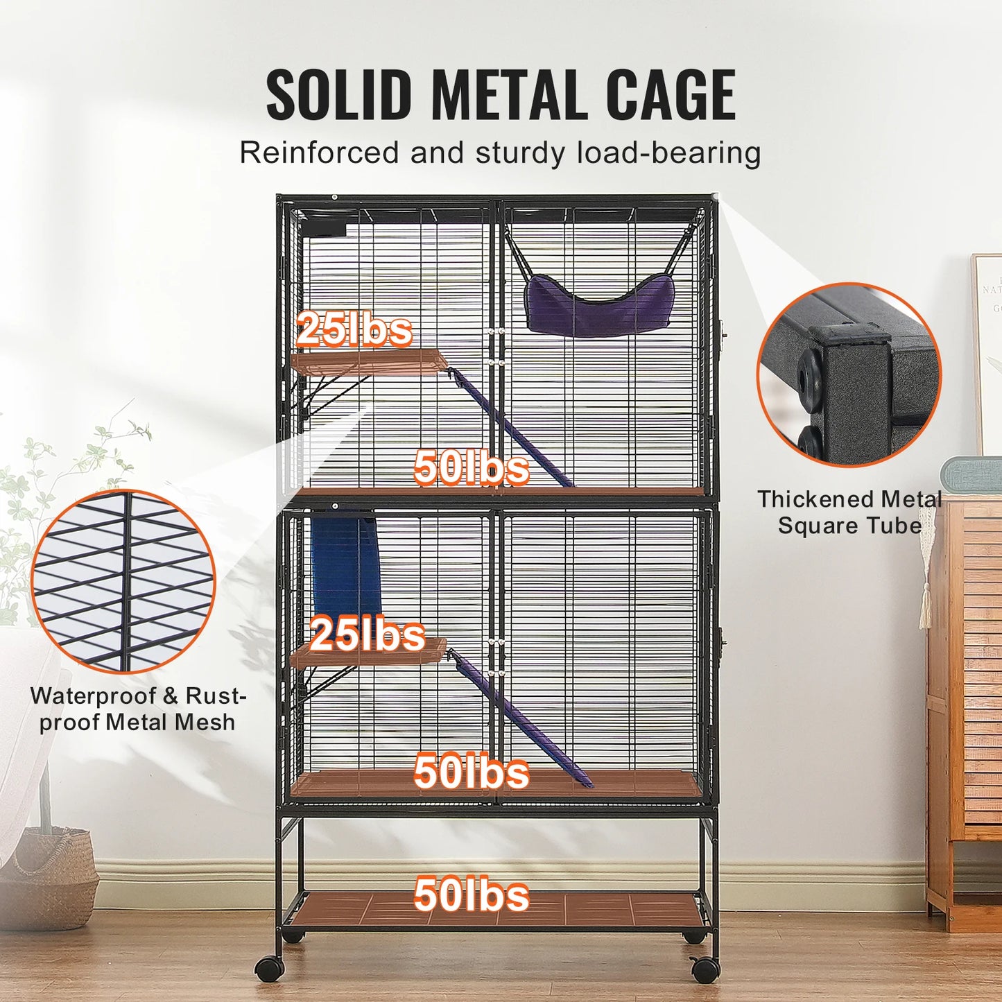 SucceBuy 64.6" Rolling Metal Ferret Cage Large 4-Tier Critter Nation Cage Small Animal Cage for Pet Rats Hamster Guinea