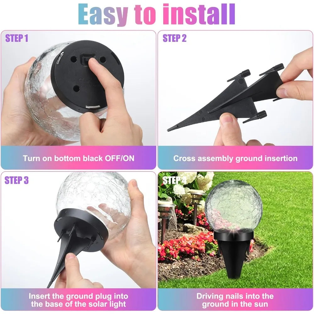 6 Pcs Extra Large Solar Globes Lights Outdoor Multi-Color Pre Lit Crystal Ball Light Waterproof Lawn Solar Light
