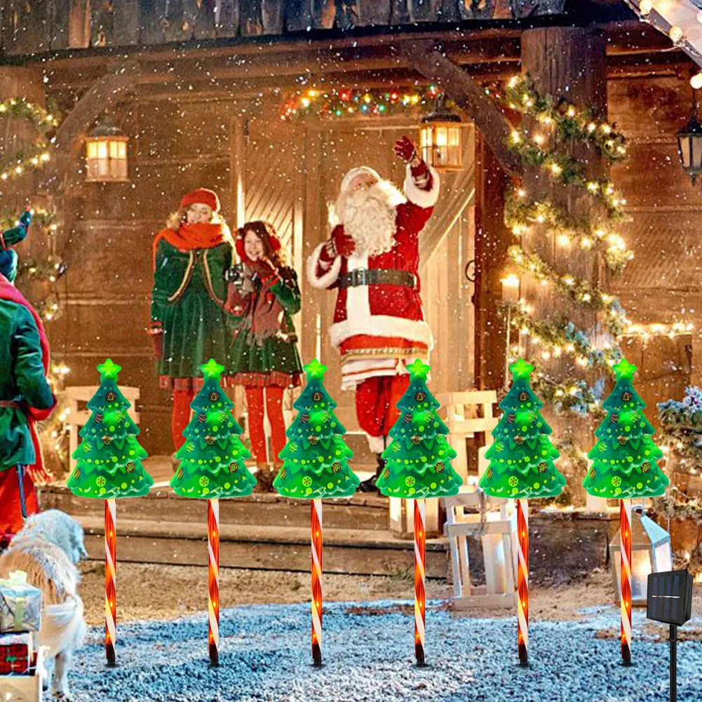 6 Pack Solar Xmas Tree Light 6 Modes LED Solar Powered String Lights Auto On/Off Decorative Pathway Light for Courtyard Balcony