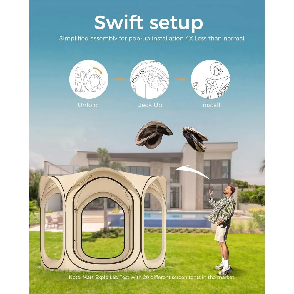 Screen Pop Up House Room Tent, Canopy Sun Shade Shelter for Camping, Patio, Backyard, Deck & Outdoor Activities, Portable Gazebo