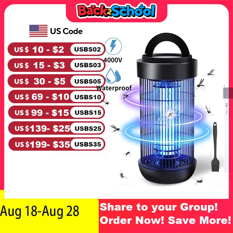 Mosquito Killer 7.48" Waterproof 4000V Electronic Insect Zapper for Outdoor Indoor LED Light, Electric Fly Trap, Mosquito Trap