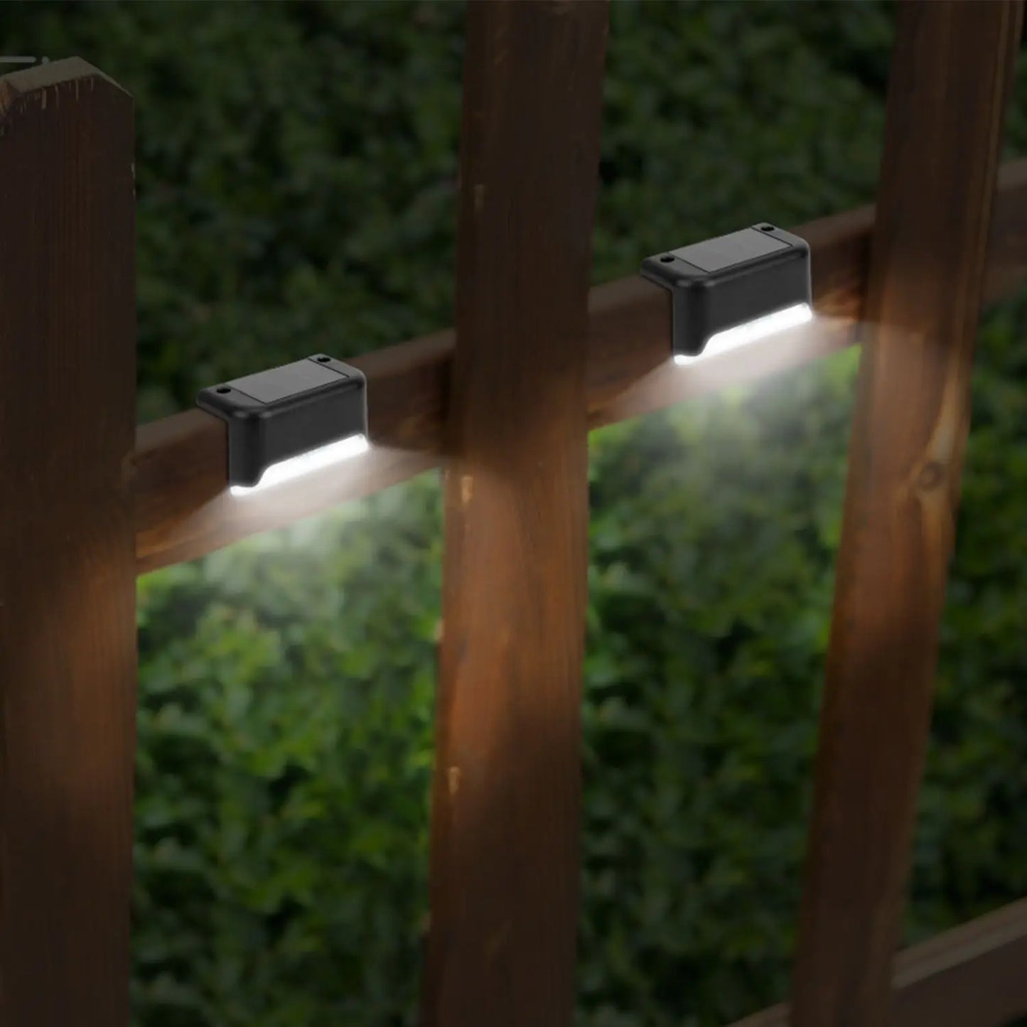 For 4Pcs Solar Powered LED Step Lights Outdoor Water-Resistant Dusk To Dawn Sensor Fence Lamps For Stairs Yard Railing