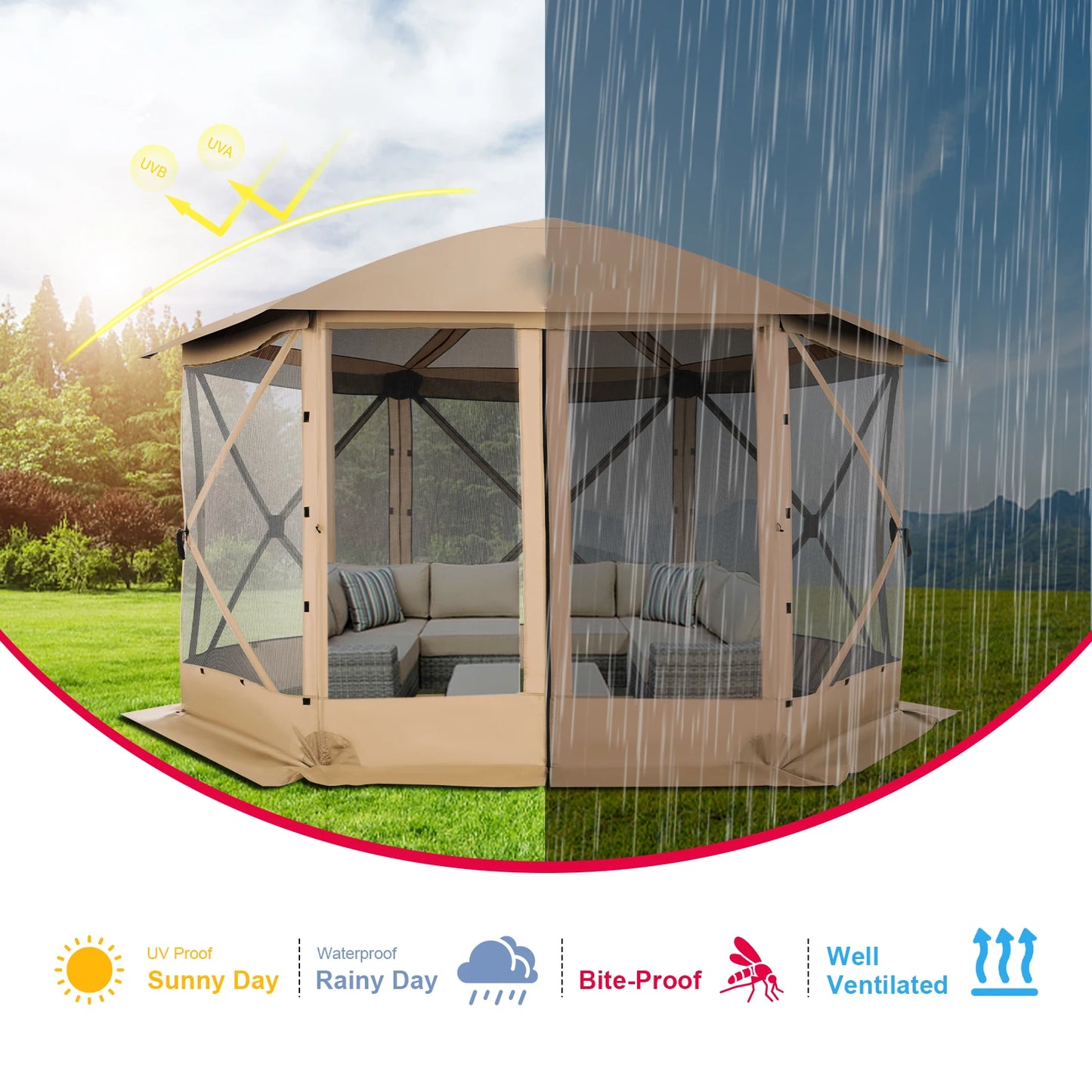 Pop Up Gazebo Screen Tent for Camping 12x12 Camping Gazebo with Removable Roof Outdoor Screened Gazebo with Five Sidewalls
