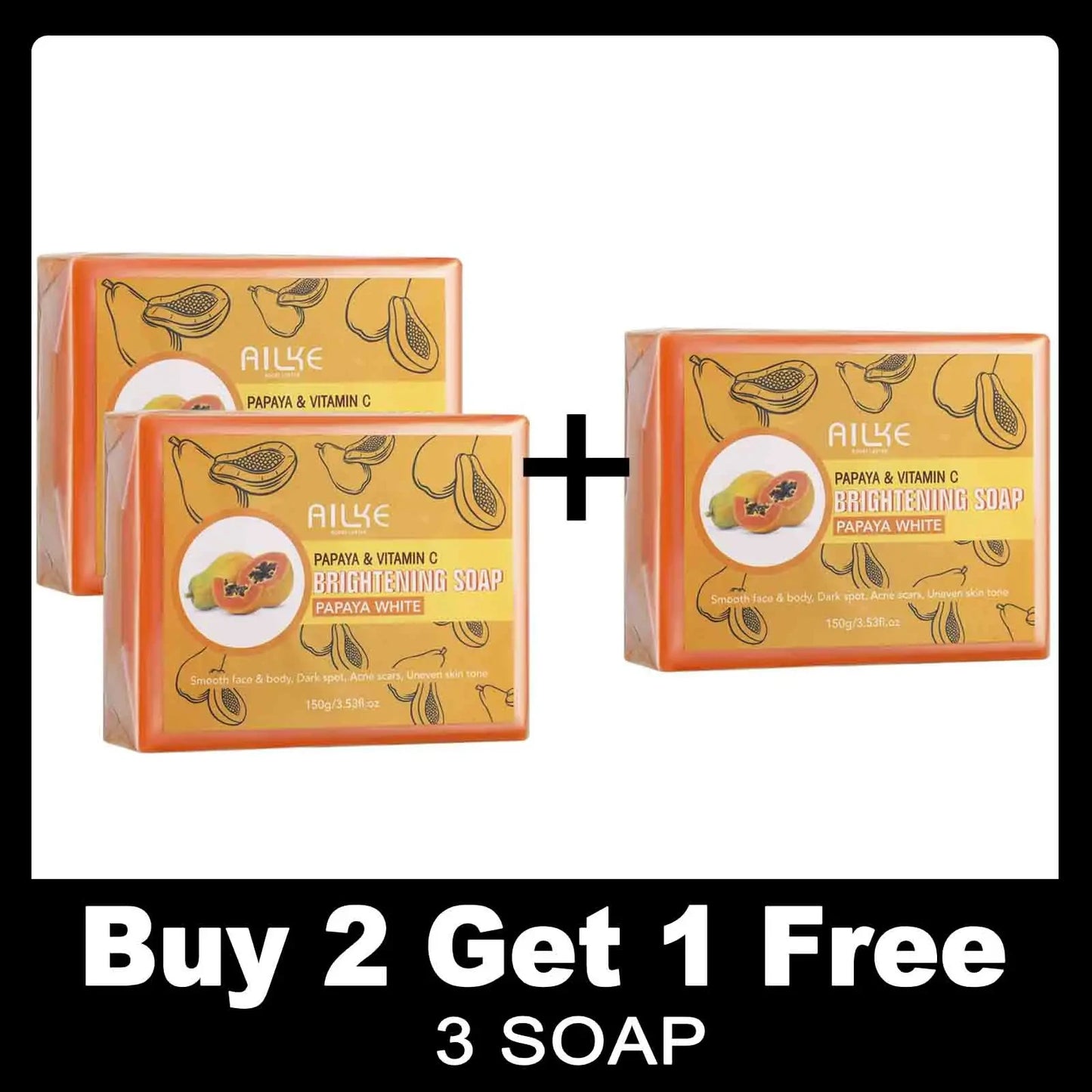 AILKE Papaya Lightening Soap, With Vitamin C, Deeply Moisturizing, Nourishing, Smooth, Gentle, Skin Brightening Soap 150g