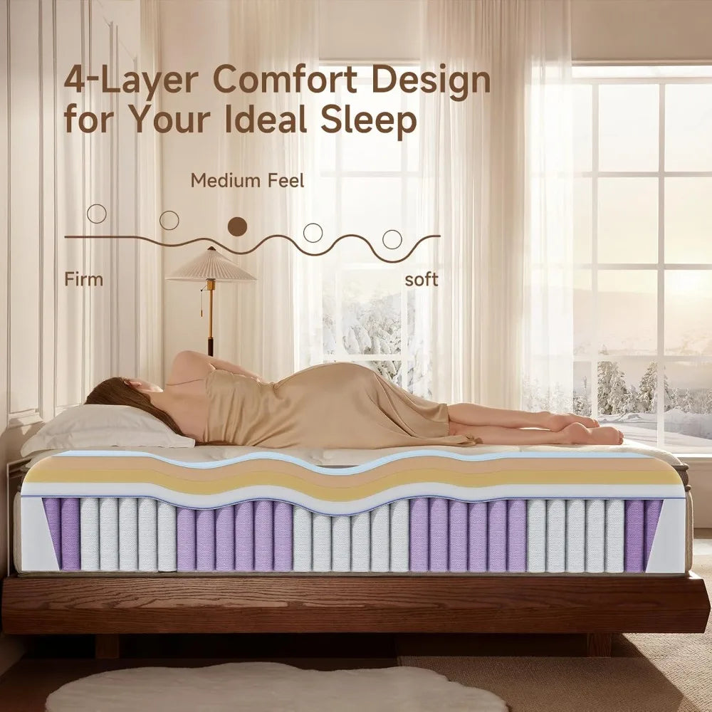 Queen Mattress,Queen Size Cooling Gel Memory Foam Mattresses for Pressure Relief, Medium Firm Hybrid Mattress in a Box