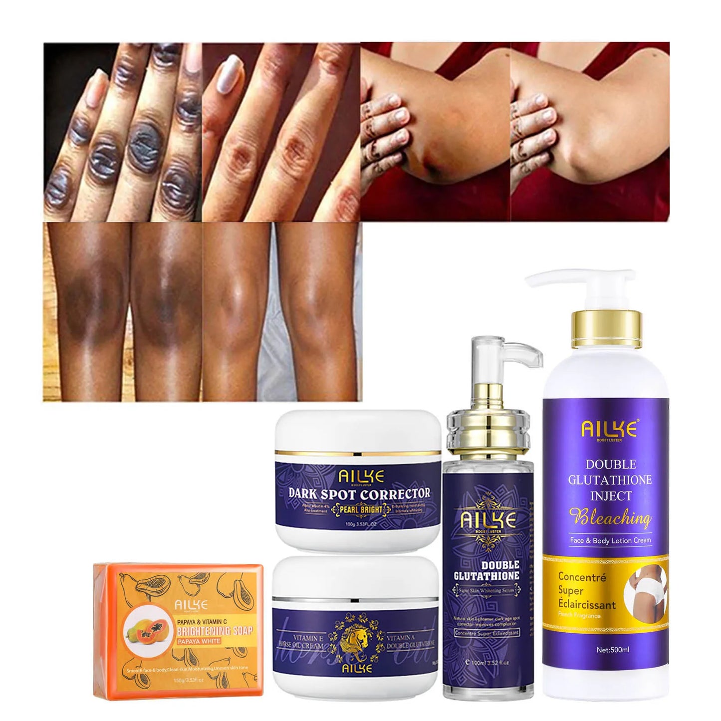 AILKE Bleaching Skin Care, With Double Glutathione, Lightening, Moisturizing, Remove Dark Spots, Melanin, Skin Glowing Face Care