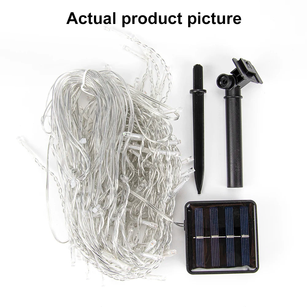 Solar Icicle Curtain Lights Outdoor Waterproof Eaves Light String 8 LIghting Modes 2025 Garden New Year Ramadan Decoration