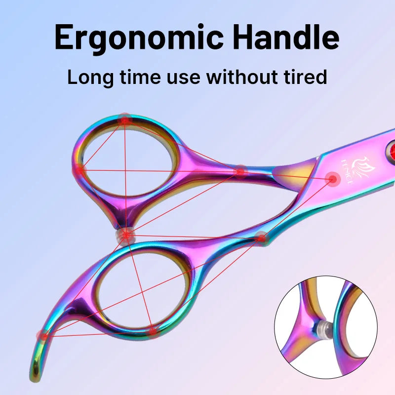Fenice Classical Model Home Use 9CR Steel 6.5 7.0 Inch Rainbow and Black Dog Grooming Scissors Shears Set for Household Pet Owners