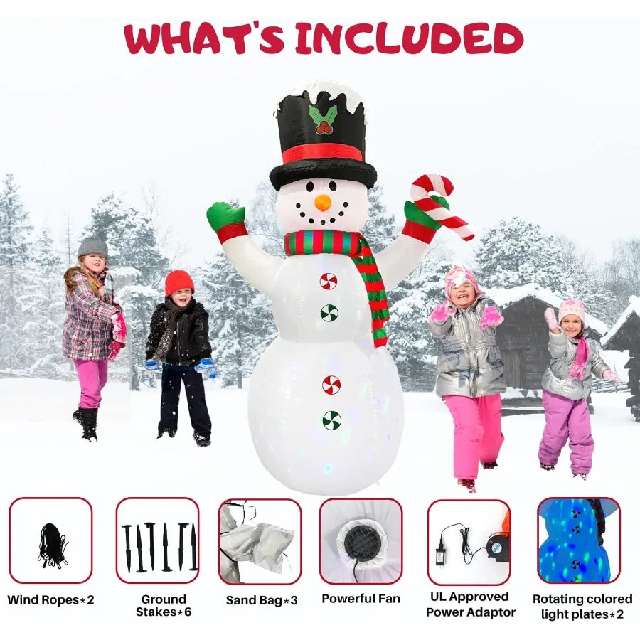 8FT Inflatable Snowman Christmas Outdoor Yard Decorations for Holiday Party Yard Garden Lawn Giant Tall Cute Blow Up Decoration