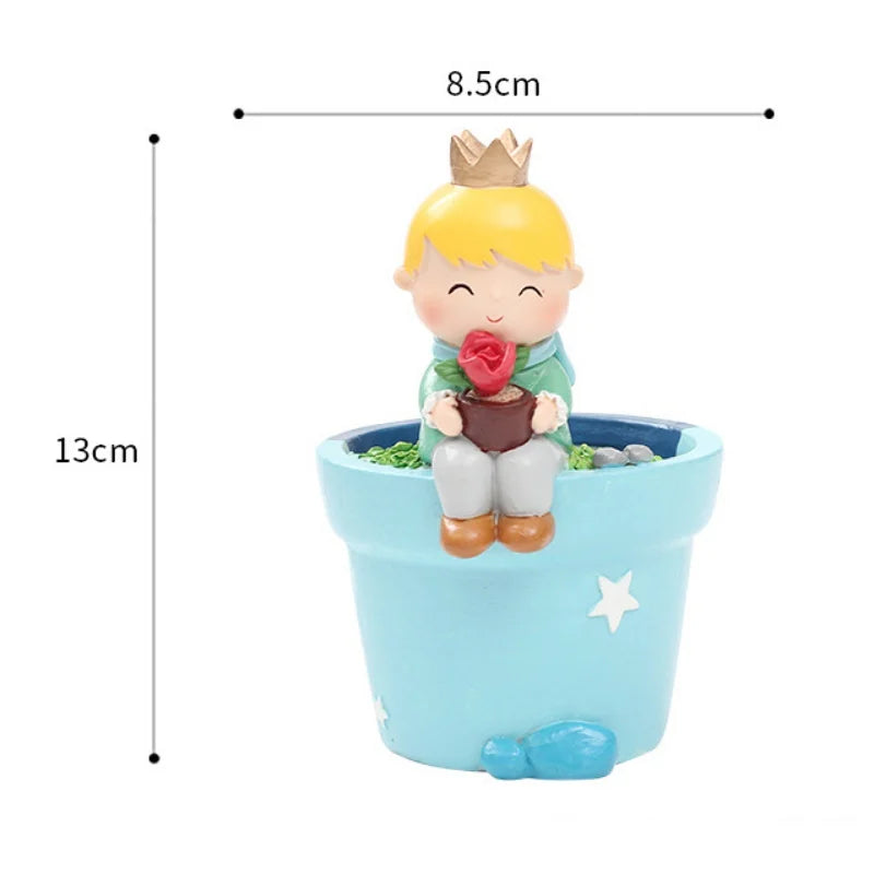 Cute Boys Shape Resin Flowerpot Decorative Succulent Flower Pot Garden Planting Pot Desktop Ornaments Tabletop Garden Planter