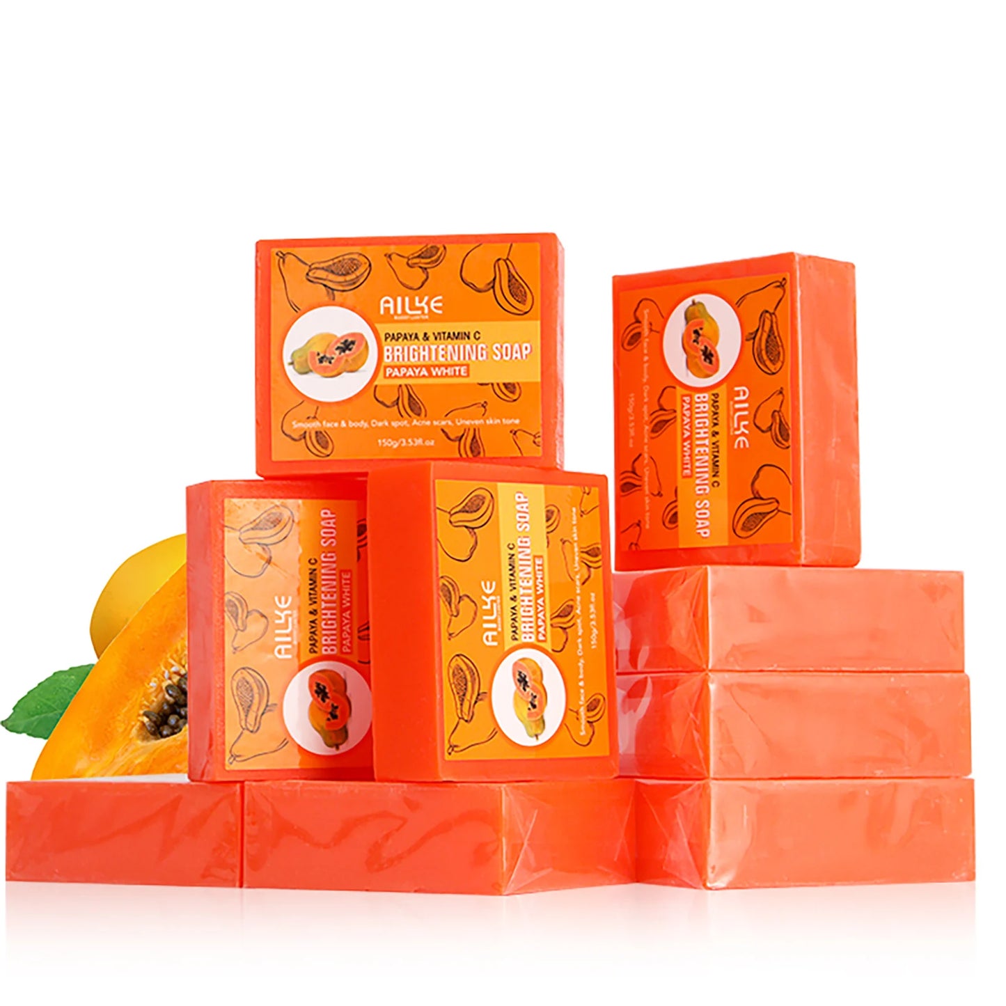 AILKE Papaya Lightening Soap, With Vitamin C, Deeply Moisturizing, Nourishing, Smooth, Gentle, Skin Brightening Soap 150g
