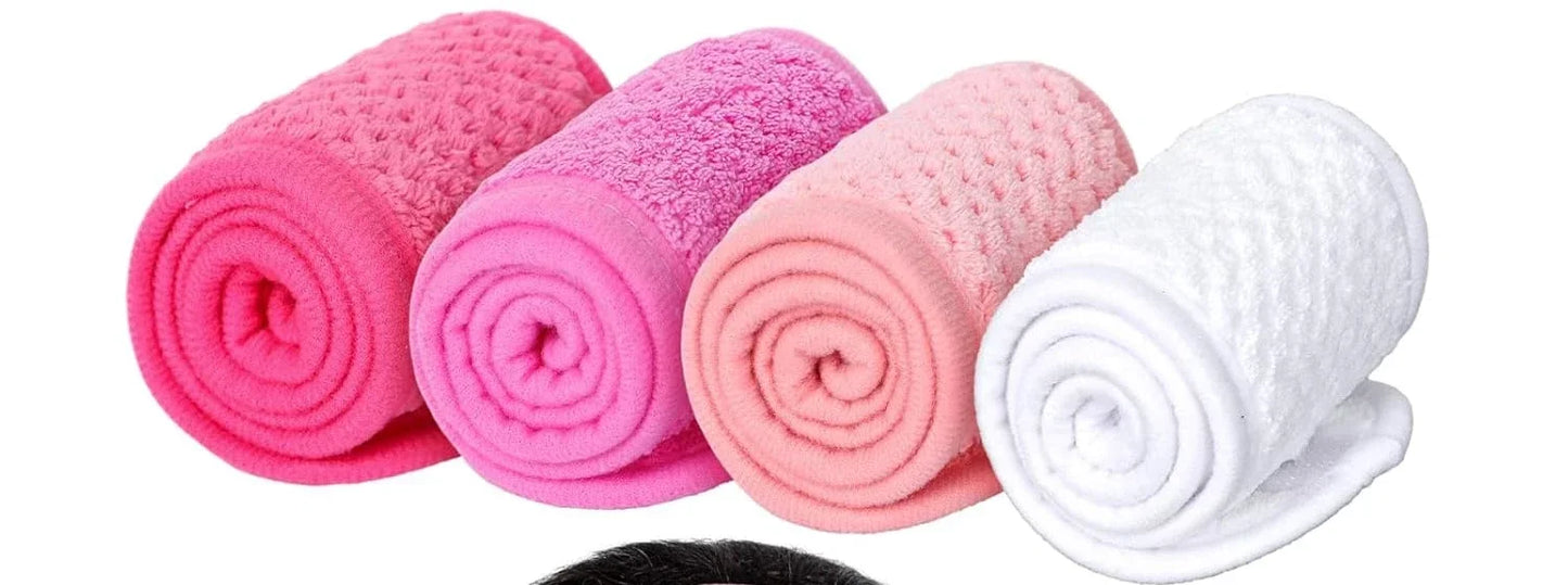 4 Pack Spa Facial Headband Makeup Hair Wrap Adjustable Soft Towel Head Band for Face Washing Shower Sports Yoga