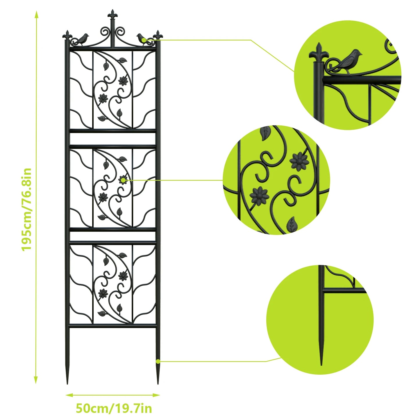 2 Pack Tall Thick Metal Garden Trellis Bird Leaf Grid Panel Support Climbing Trellis