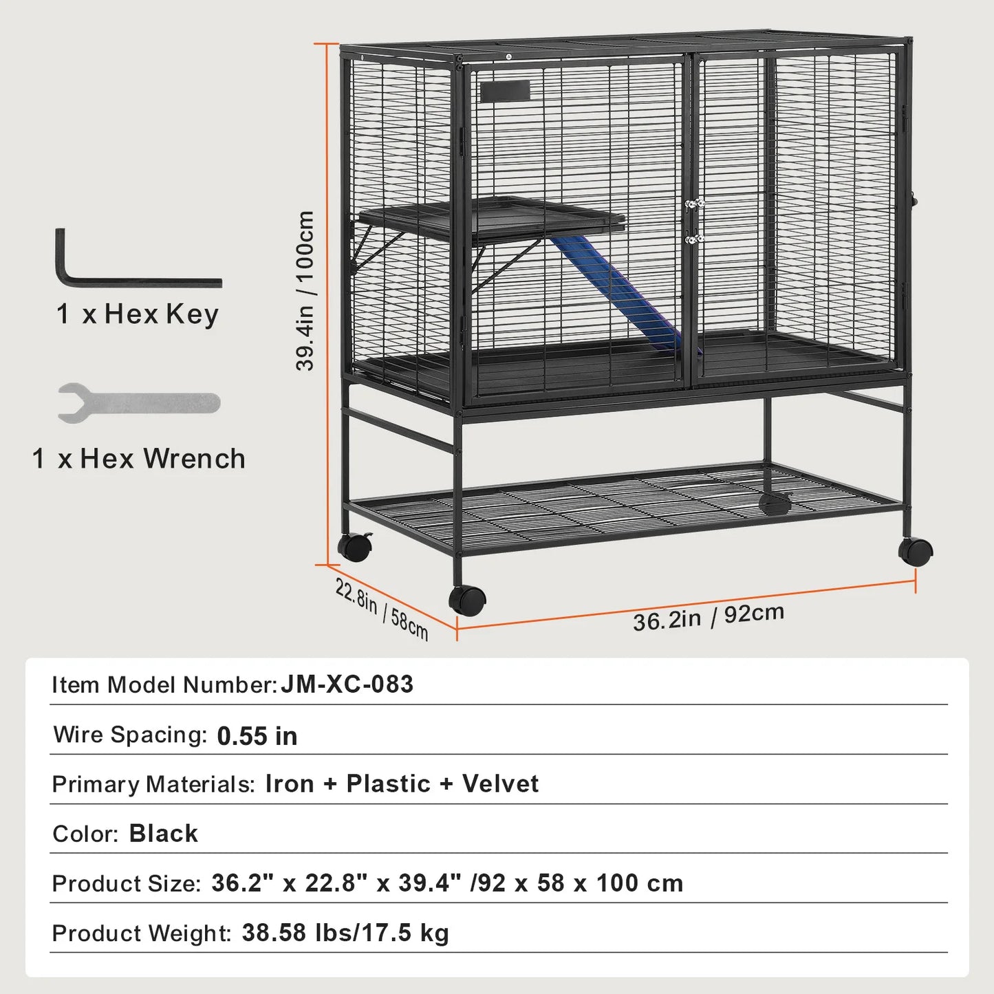 SucceBuy 64.6" Rolling Metal Ferret Cage Large 4-Tier Critter Nation Cage Small Animal Cage for Pet Rats Hamster Guinea