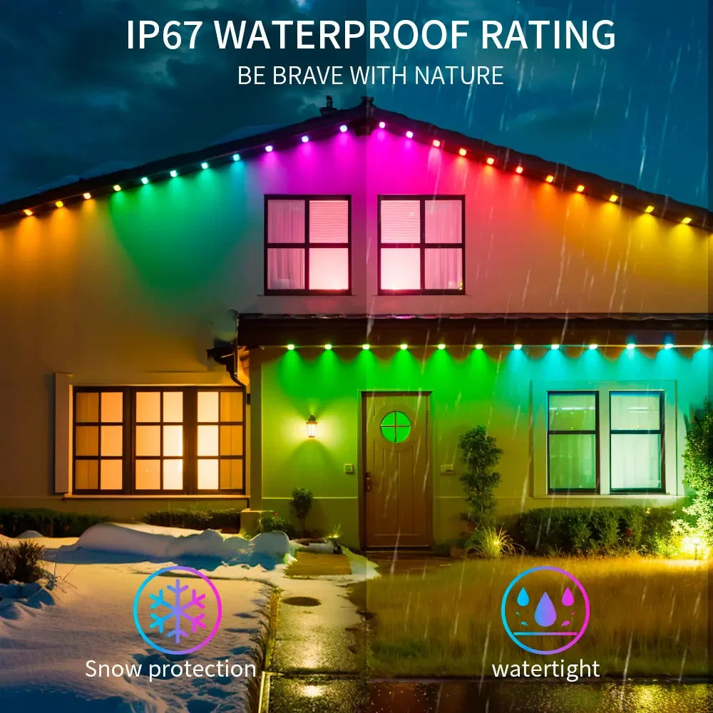 Permanent Outdoor Smart Eaves Lights 100FT 60LED App Control RGBIC String Lights with Remote for Home Christmas Parties & Events