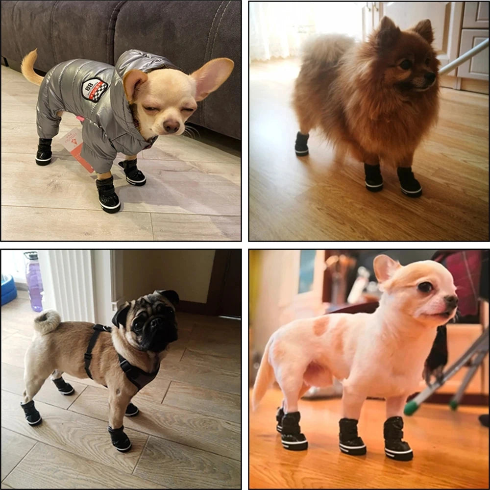 4 Pieces Set Pet Dog Winter Rain Shoes Waterproof Dogs Snow Boots Puppy Footwear for Small Medium Dogs