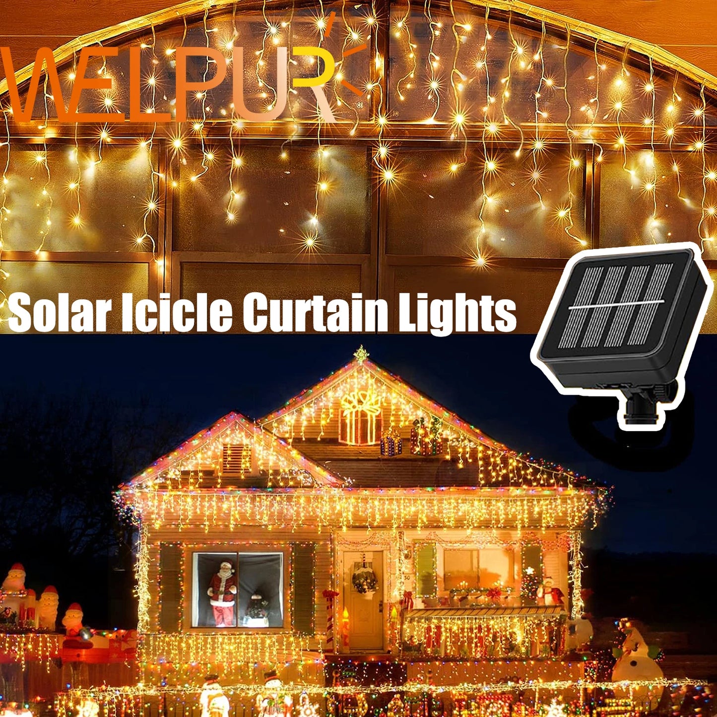 Solar Icicle Curtain Lights Outdoor Waterproof Eaves Light String 8 LIghting Modes 2025 Garden New Year Ramadan Decoration