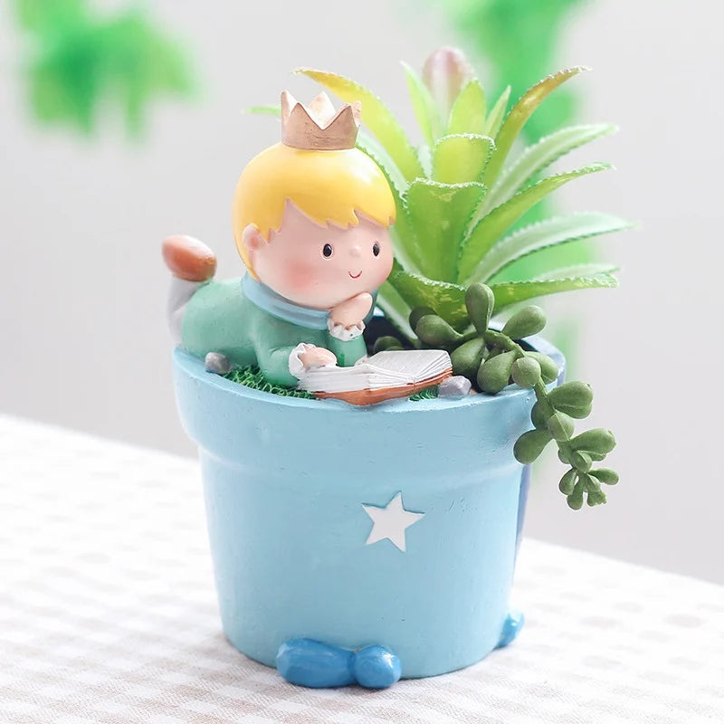Cute Boys Shape Resin Flowerpot Decorative Succulent Flower Pot Garden Planting Pot Desktop Ornaments Tabletop Garden Planter