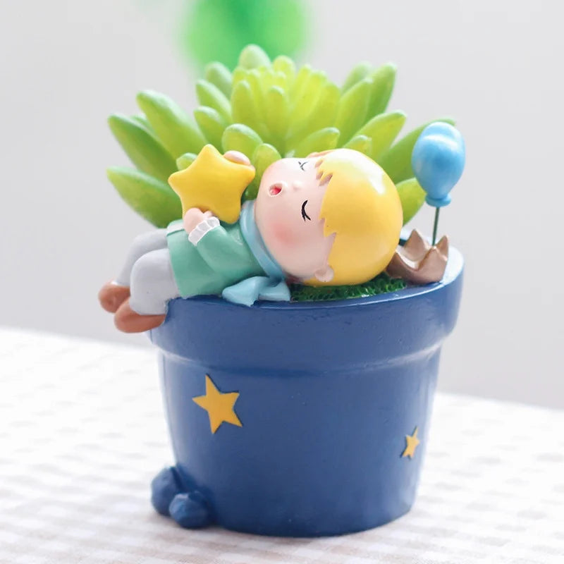 Cute Boys Shape Resin Flowerpot Decorative Succulent Flower Pot Garden Planting Pot Desktop Ornaments Tabletop Garden Planter