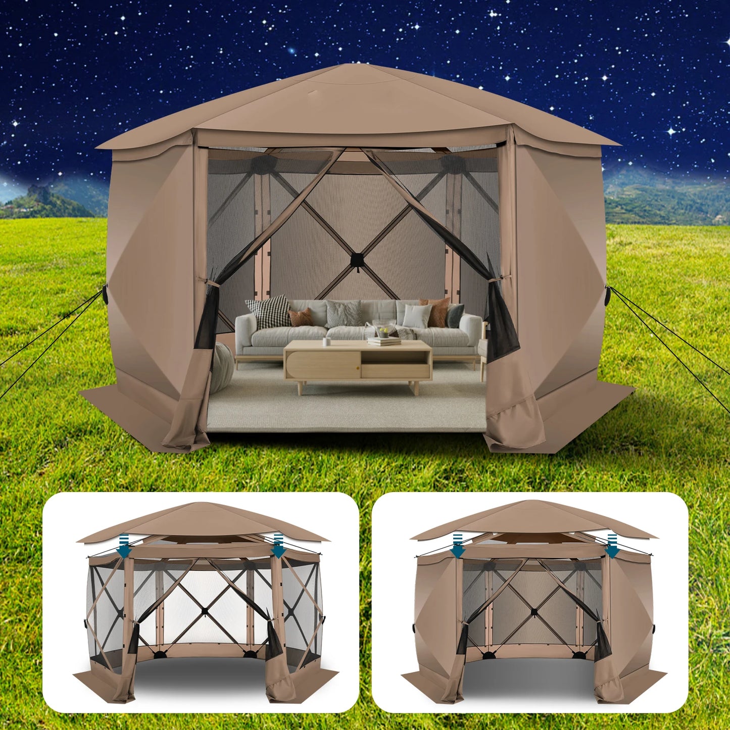 Pop Up Gazebo Screen Tent for Camping 12x12 Camping Gazebo with Removable Roof Outdoor Screened Gazebo with Five Sidewalls