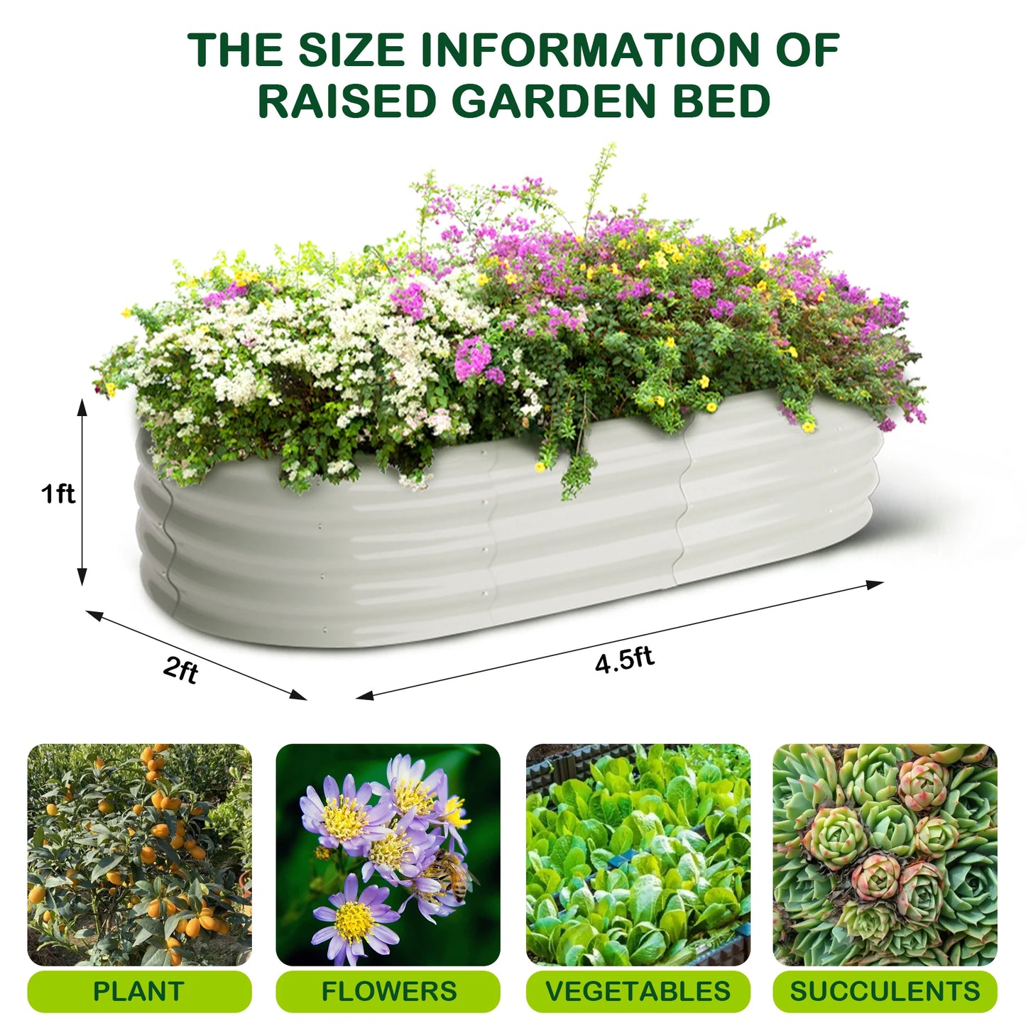 2 Pcs 4.5x2x1ft Oval Raised Garden Bed Galvanized Metal Planter Outdoor Garden Bed