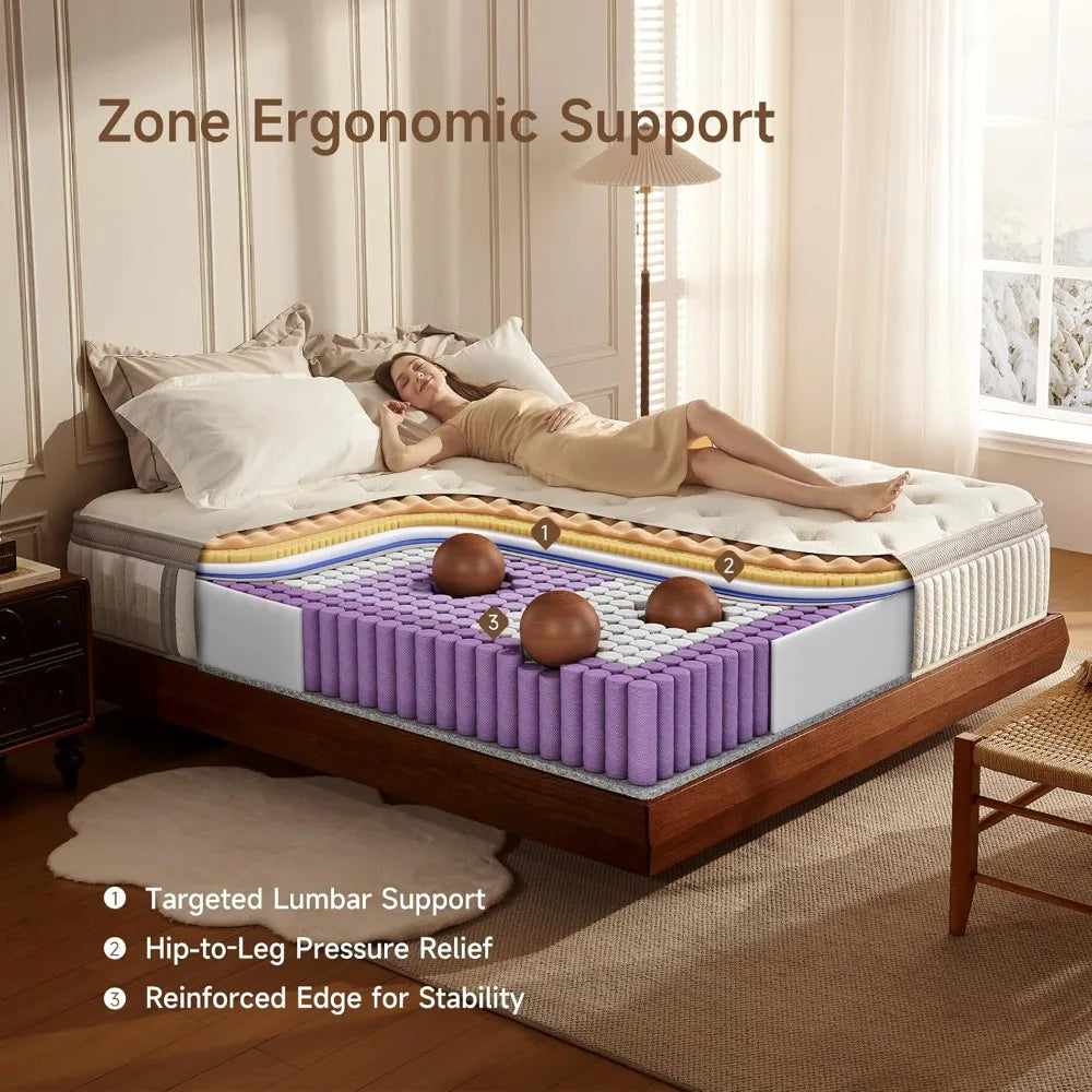 Queen Mattress,Queen Size Cooling Gel Memory Foam Mattresses for Pressure Relief, Medium Firm Hybrid Mattress in a Box
