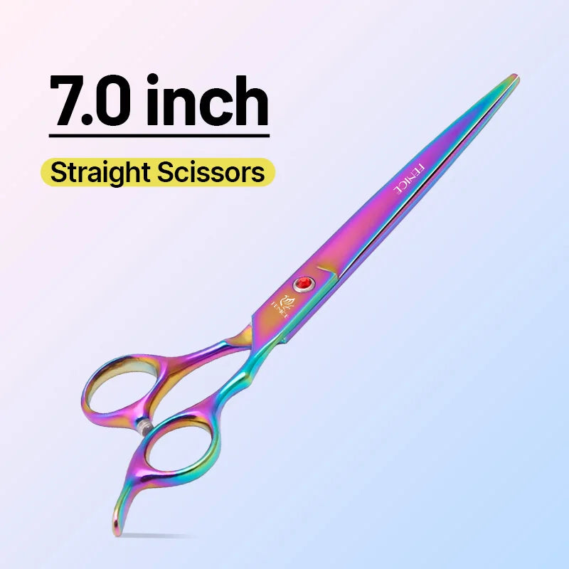 Fenice Classical Model Home Use 9CR Steel 6.5 7.0 Inch Rainbow and Black Dog Grooming Scissors Shears Set for Household Pet Owners