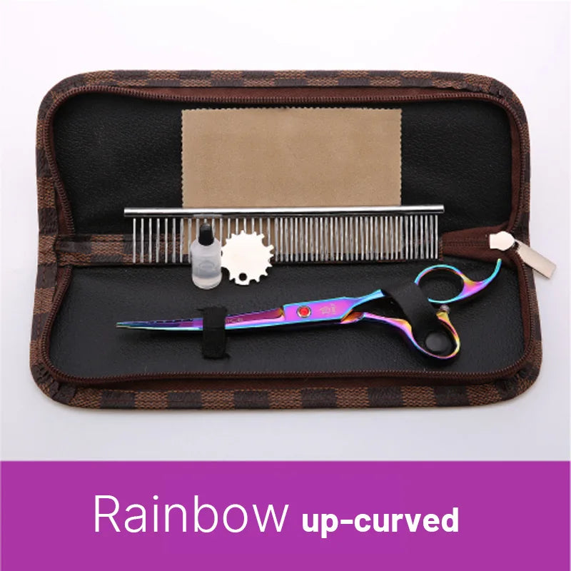 Fenice Classical Model Home Use 9CR Steel 6.5 7.0 Inch Rainbow and Black Dog Grooming Scissors Shears Set for Household Pet Owners