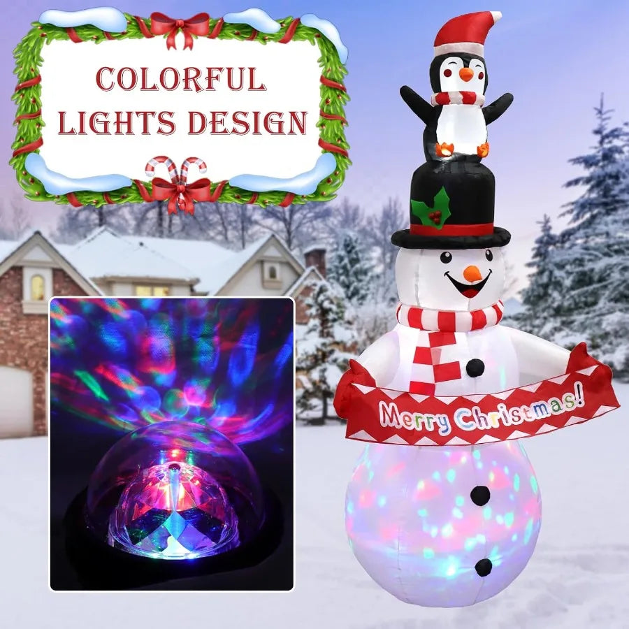 6FT Christmas Snowman Inflatable Decoration with Rotating LED Lights for Outdoor Holiday Party Patio Garden Lawn and Yard Decor