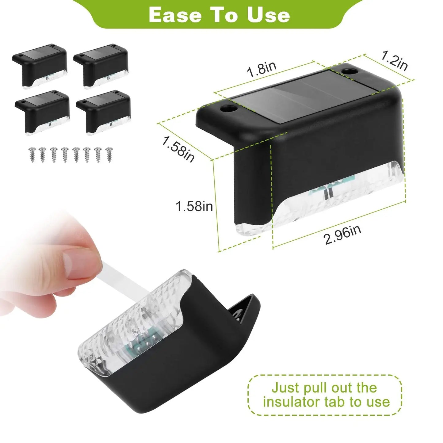 For 4Pcs Solar Powered LED Step Lights Outdoor Water-Resistant Dusk To Dawn Sensor Fence Lamps For Stairs Yard Railing