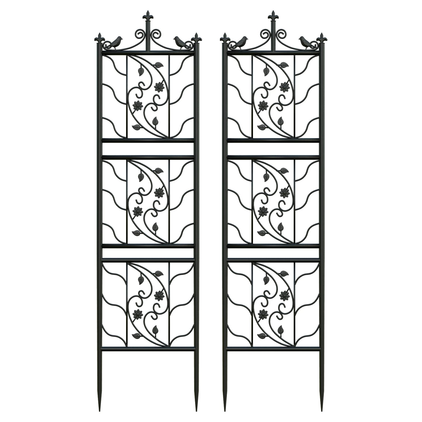 2 Pack Tall Thick Metal Garden Trellis Bird Leaf Grid Panel Support Climbing Trellis