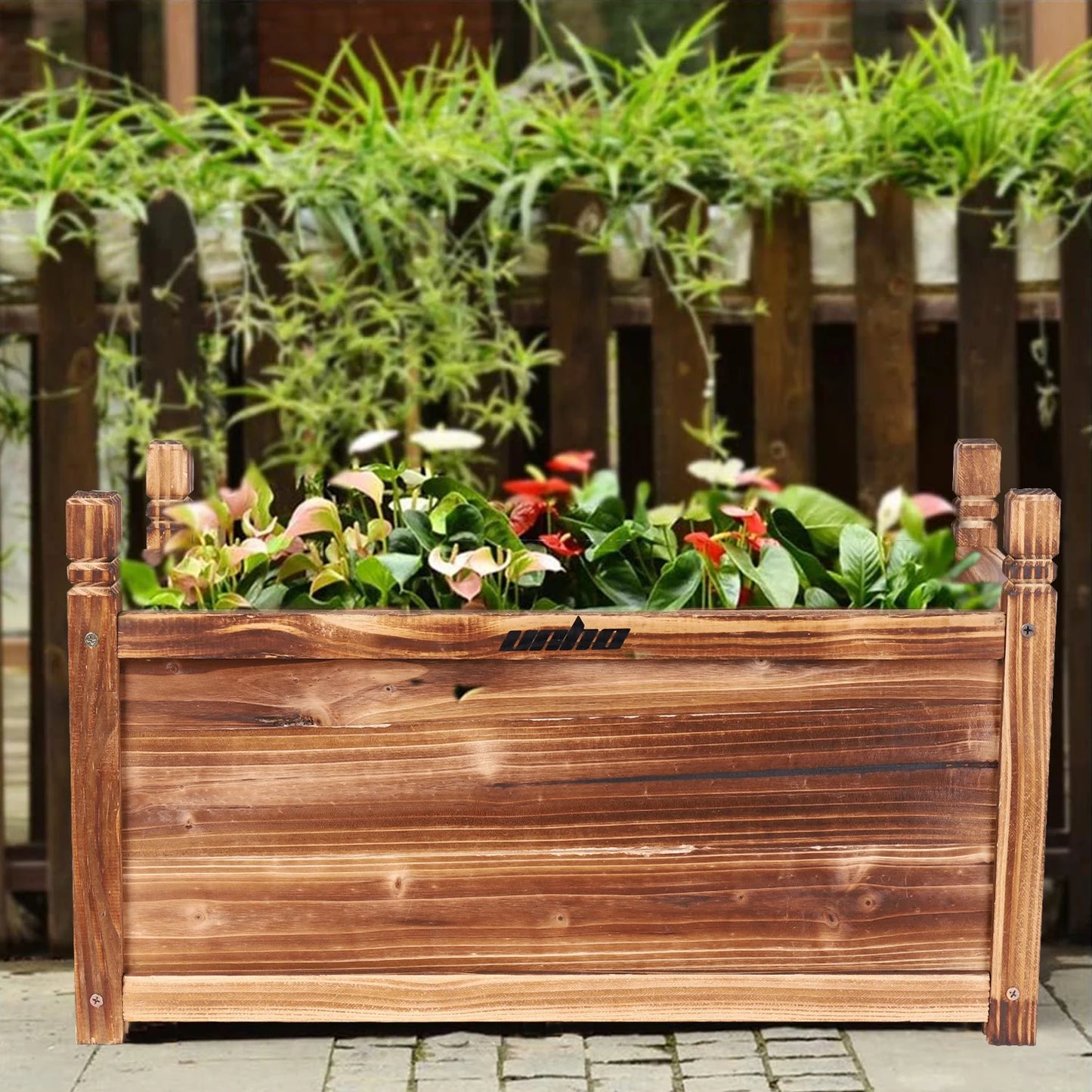 Wood Planter Box Outdoor Raised Planter Beds Large Patio Containers for Flowers and Vegetables