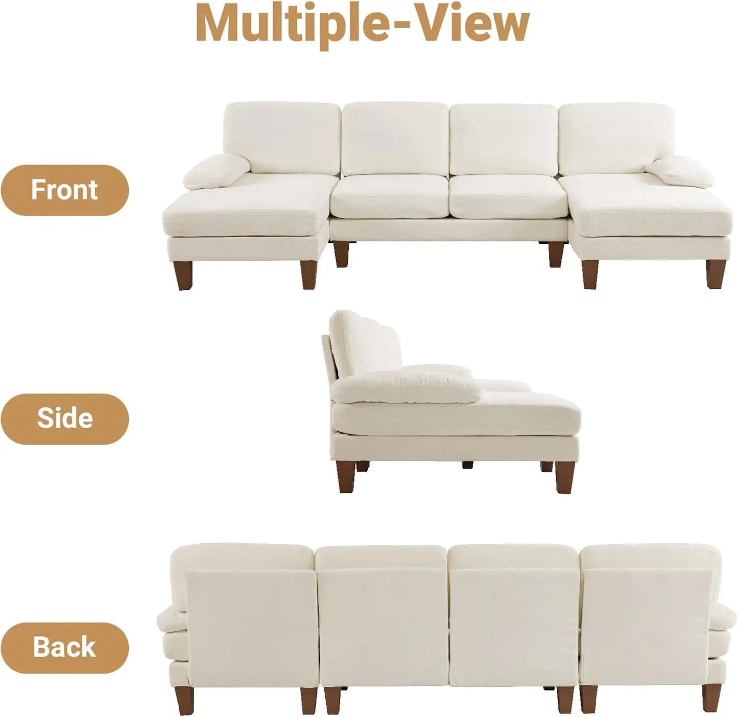 110" Sectional Couches for Living Room,U Shaped Couch with Double Chaise, 4-Seat Sofa Set with Chenille Fabric for Home