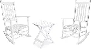 Outdoor Rocking Chair Set, Wood Porch Rocker, 2 Wooden Rocking Chair With Outdoor Side Table, Perfect for Indoor or Outdoor, All