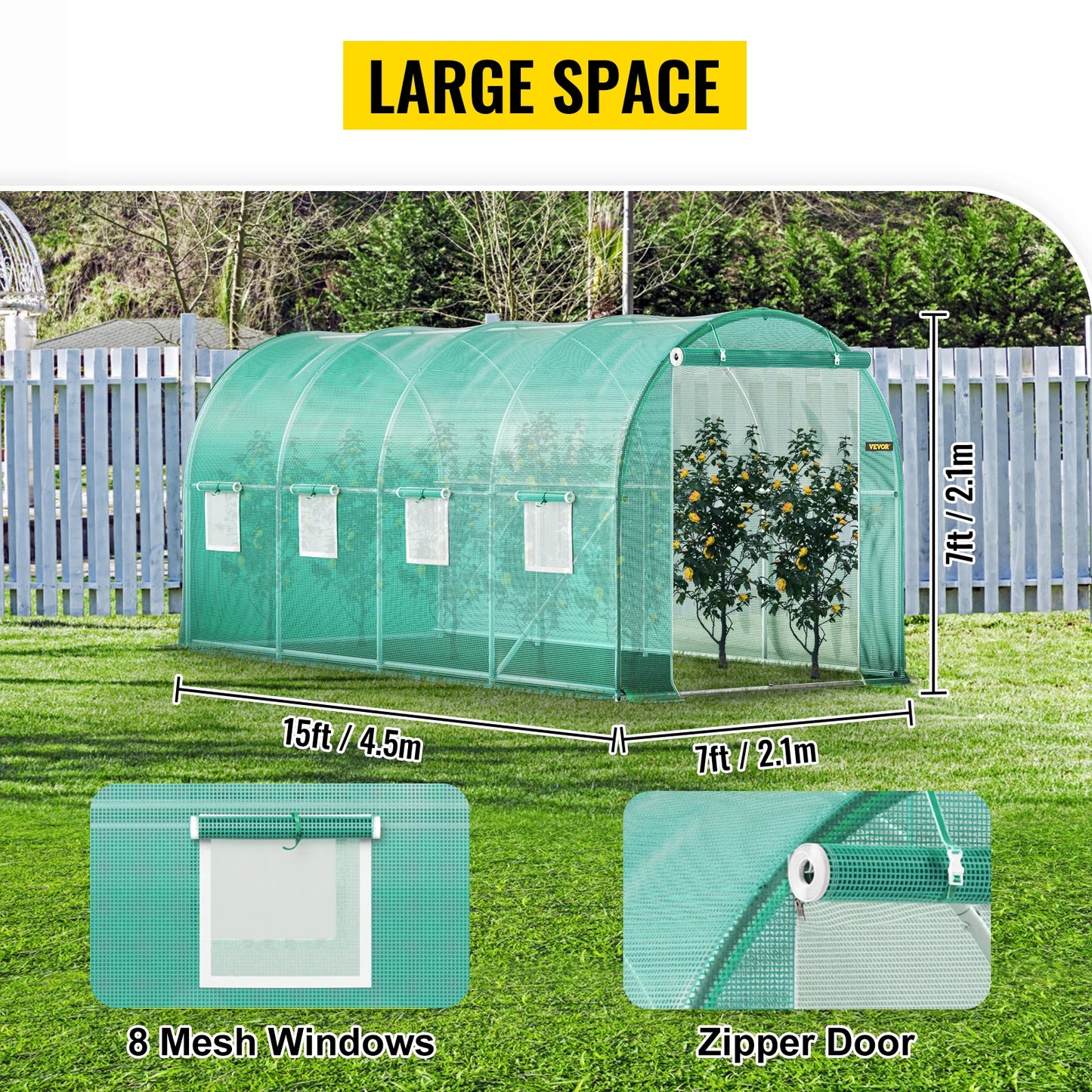 VEVOR Walk In Tunnel Greenhouse Galvanized Frame Waterproof Cover 15x7x7 10x7x7 20x10x7 12x7x7 Feet Greenhouses Cold Frames