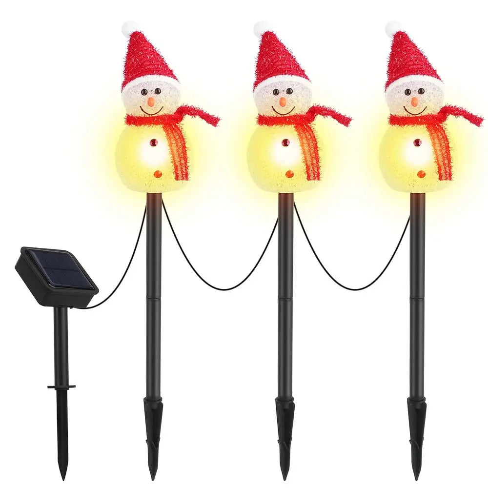 For 1Pc Solar Powered Lamp 3 Snowmen Outdoor Decorative Christmas Lamp Garden Stake Light IP55 Waterproof Santa Landscape Light