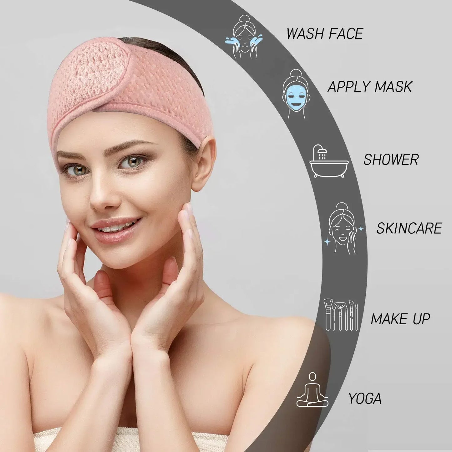 4 Pack Spa Facial Headband Makeup Hair Wrap Adjustable Soft Towel Head Band for Face Washing Shower Sports Yoga