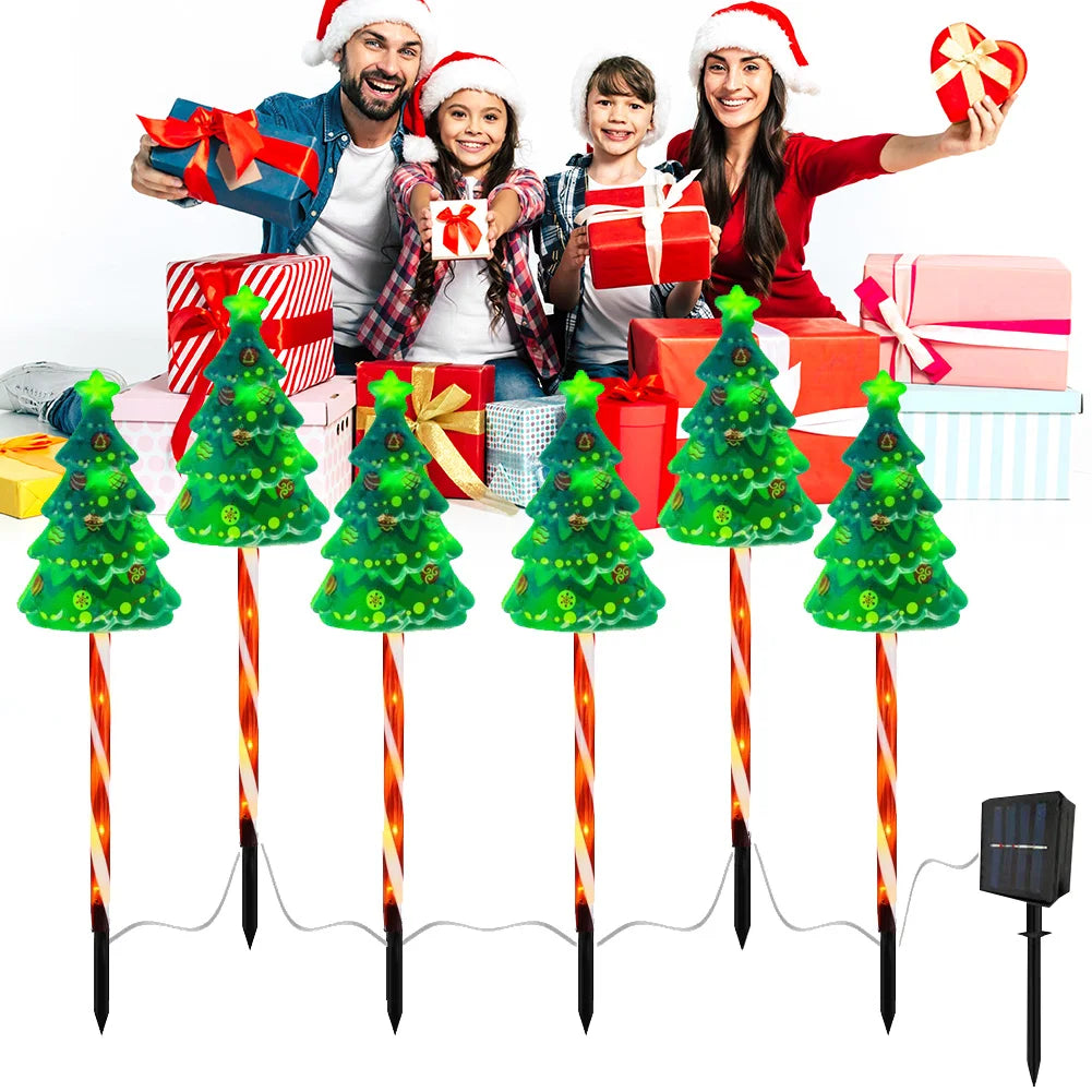 6 Pack Solar Xmas Tree Light 6 Modes LED Solar Powered String Lights Auto On/Off Decorative Pathway Light for Courtyard Balcony