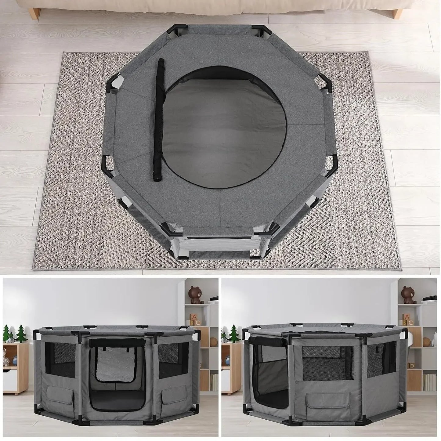 Dog Playpen Portable Pet Exercise Cage Indoor Outdoor Water Resistant Puppy Run 120x120x64.5 Cm