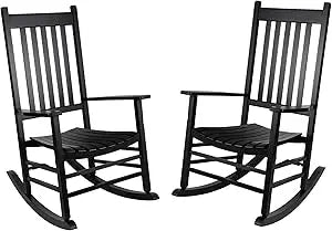 Outdoor Rocking Chair Set, Wood Porch Rocker, 2 Wooden Rocking Chair With Outdoor Side Table, Perfect for Indoor or Outdoor, All